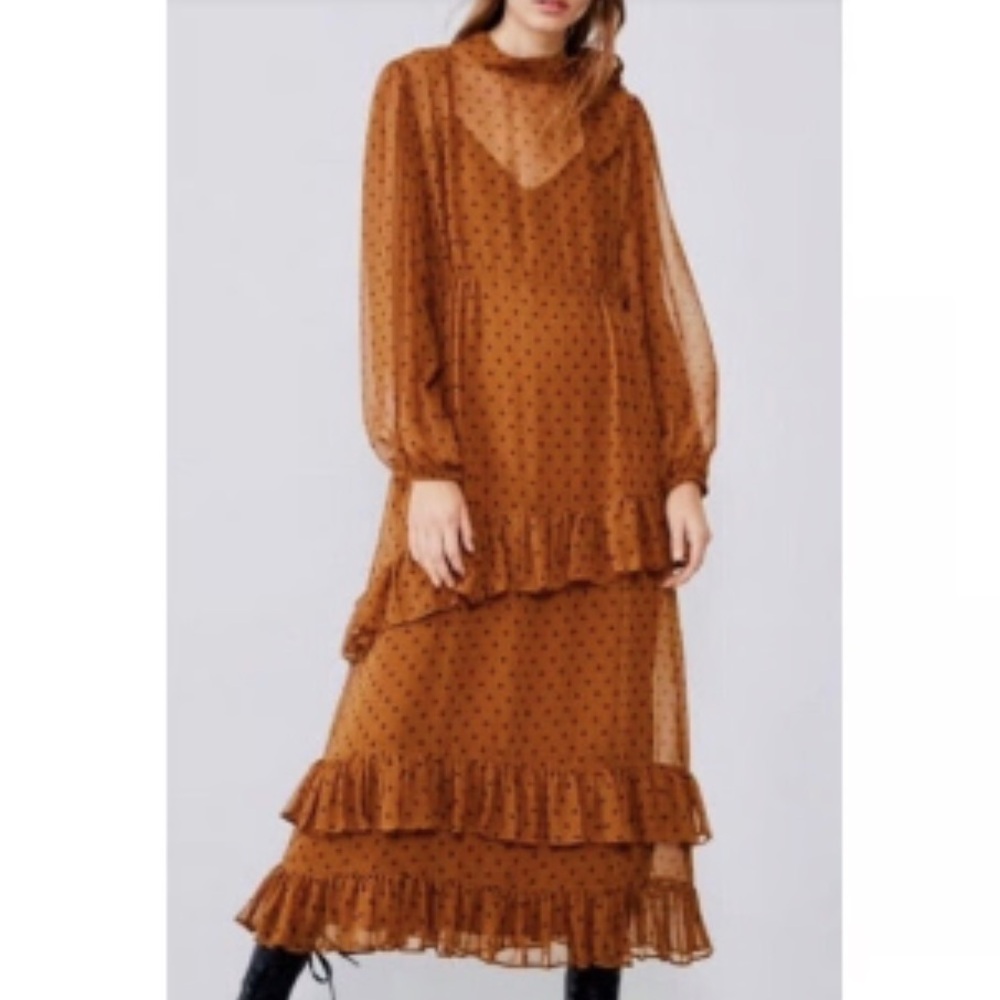 Zara Elegant Brown Polka Dot Dress